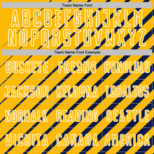 Laden Sie das Bild in den Galerie-Viewer, Custom Navy Gold-White Lines Sublimation Soccer Uniform Jersey