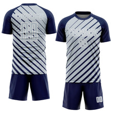 Загрузить изображение в средство просмотра галереи, Custom Navy Silver-White Lines Sublimation Soccer Uniform Jersey