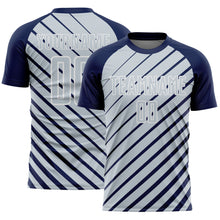 Загрузить изображение в средство просмотра галереи, Custom Navy Silver-White Lines Sublimation Soccer Uniform Jersey