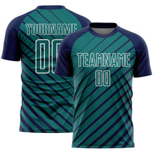 Laden Sie das Bild in den Galerie-Viewer, Custom Navy Teal-White Lines Sublimation Soccer Uniform Jersey