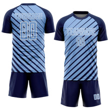 Laden Sie das Bild in den Galerie-Viewer, Custom Navy Light Blue-White Lines Sublimation Soccer Uniform Jersey