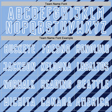 Laden Sie das Bild in den Galerie-Viewer, Custom Navy Light Blue-White Lines Sublimation Soccer Uniform Jersey