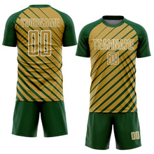 Charger l'image dans la galerie, Custom Green Old Gold-White Lines Sublimation Soccer Uniform Jersey