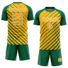 Charger l'image dans la galerie, Custom Kelly Green Gold-White Lines Sublimation Soccer Uniform Jersey