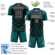Load image into Gallery viewer, Custom Teal Black-White Lines Sublimation Soccer Uniform Jersey