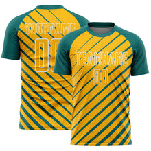 Load image into Gallery viewer, Custom Teal Gold-White Lines Sublimation Soccer Uniform Jersey