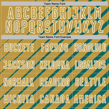 Load image into Gallery viewer, Custom Teal Old Gold-White Lines Sublimation Soccer Uniform Jersey