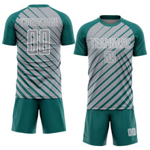 Load image into Gallery viewer, Custom Teal Gray-White Lines Sublimation Soccer Uniform Jersey
