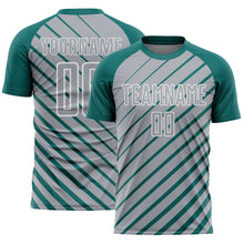 Load image into Gallery viewer, Custom Teal Gray-White Lines Sublimation Soccer Uniform Jersey