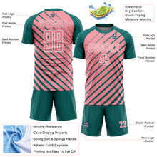 Load image into Gallery viewer, Custom Teal Medium Pink-White Lines Sublimation Soccer Uniform Jersey
