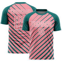 Load image into Gallery viewer, Custom Teal Medium Pink-White Lines Sublimation Soccer Uniform Jersey