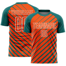 Load image into Gallery viewer, Custom Teal Orange-White Lines Sublimation Soccer Uniform Jersey