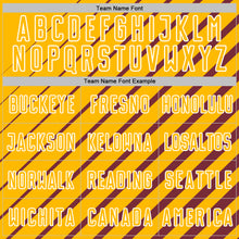 Charger l'image dans la galerie, Custom Burgundy Gold-White Lines Sublimation Soccer Uniform Jersey