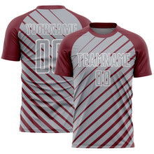 Загрузить изображение в средство просмотра галереи, Custom Burgundy Gray-White Lines Sublimation Soccer Uniform Jersey