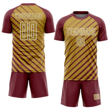 Load image into Gallery viewer, Custom Burgundy Old Gold-White Lines Sublimation Soccer Uniform Jersey