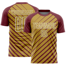 Load image into Gallery viewer, Custom Burgundy Old Gold-White Lines Sublimation Soccer Uniform Jersey