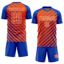 Load image into Gallery viewer, Custom Thunder Blue Orange-White Lines Sublimation Soccer Uniform Jersey