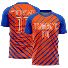 Load image into Gallery viewer, Custom Thunder Blue Orange-White Lines Sublimation Soccer Uniform Jersey