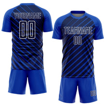 Laden Sie das Bild in den Galerie-Viewer, Custom Thunder Blue Navy-White Lines Sublimation Soccer Uniform Jersey