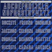 Laden Sie das Bild in den Galerie-Viewer, Custom Thunder Blue Navy-White Lines Sublimation Soccer Uniform Jersey