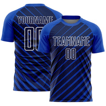 Laden Sie das Bild in den Galerie-Viewer, Custom Thunder Blue Navy-White Lines Sublimation Soccer Uniform Jersey