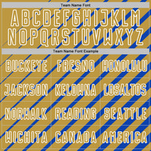 Charger l'image dans la galerie, Custom Thunder Blue Old Gold-White Lines Sublimation Soccer Uniform Jersey