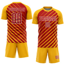 Load image into Gallery viewer, Custom Gold Red-White Lines Sublimation Soccer Uniform Jersey