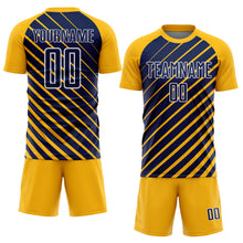 Load image into Gallery viewer, Custom Gold Navy-White Lines Sublimation Soccer Uniform Jersey