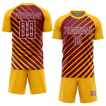 Load image into Gallery viewer, Custom Gold Crimson-White Lines Sublimation Soccer Uniform Jersey