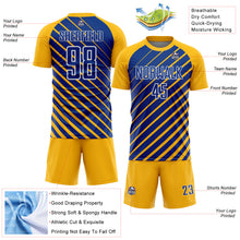 Load image into Gallery viewer, Custom Gold Royal-White Lines Sublimation Soccer Uniform Jersey