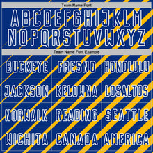 Load image into Gallery viewer, Custom Gold Royal-White Lines Sublimation Soccer Uniform Jersey