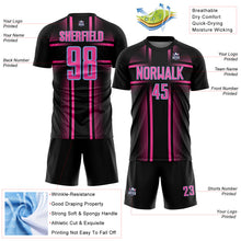 Load image into Gallery viewer, Custom Black Pink-Light Blue Lines Sublimation Soccer Uniform Jersey