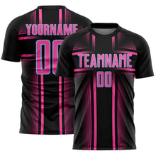 Load image into Gallery viewer, Custom Black Pink-Light Blue Lines Sublimation Soccer Uniform Jersey