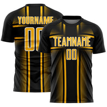 Load image into Gallery viewer, Custom Black Gold-White Lines Sublimation Soccer Uniform Jersey