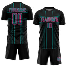 Загрузить изображение в средство просмотра галереи, Custom Black Teal-Pink Lines Sublimation Soccer Uniform Jersey