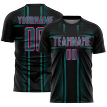 Загрузить изображение в средство просмотра галереи, Custom Black Teal-Pink Lines Sublimation Soccer Uniform Jersey