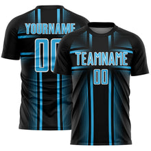 Load image into Gallery viewer, Custom Black Sky Blue-White Lines Sublimation Soccer Uniform Jersey