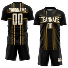 Загрузить изображение в средство просмотра галереи, Custom Black White-Old Gold Lines Sublimation Soccer Uniform Jersey