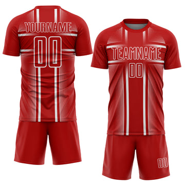 Custom Red White Lines Sublimation Soccer Uniform Jersey