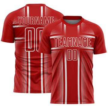 Custom Red White Lines Sublimation Soccer Uniform Jersey
