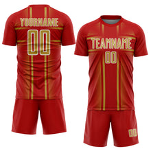 Charger l'image dans la galerie, Custom Red Old Gold-White Lines Sublimation Soccer Uniform Jersey