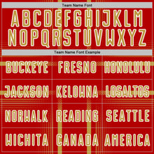 Charger l'image dans la galerie, Custom Red Old Gold-White Lines Sublimation Soccer Uniform Jersey