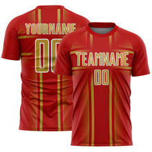 Charger l'image dans la galerie, Custom Red Old Gold-White Lines Sublimation Soccer Uniform Jersey