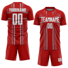 Load image into Gallery viewer, Custom Red White-Gray Lines Sublimation Soccer Uniform Jersey