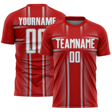Custom Red White-Gray Lines Sublimation Soccer Uniform Jersey