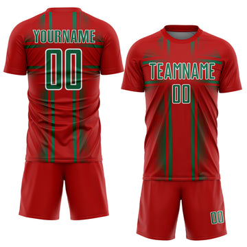 Custom Red Kelly Green-White Lines Sublimation Soccer Uniform Jersey