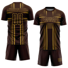 Laden Sie das Bild in den Galerie-Viewer, Custom Brown Old Gold Lines Sublimation Soccer Uniform Jersey