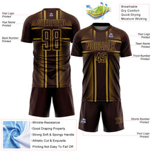 Laden Sie das Bild in den Galerie-Viewer, Custom Brown Old Gold Lines Sublimation Soccer Uniform Jersey