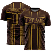 Laden Sie das Bild in den Galerie-Viewer, Custom Brown Old Gold Lines Sublimation Soccer Uniform Jersey