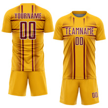 Load image into Gallery viewer, Custom Gold Crimson-White Lines Sublimation Soccer Uniform Jersey